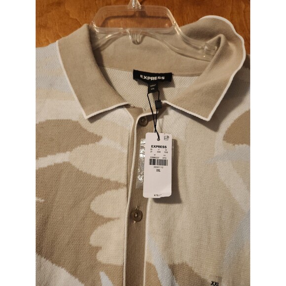 Express Other - Express Tropical Floral Cotton-Blend Short Sleeve Sweater Polo Neutral Men's